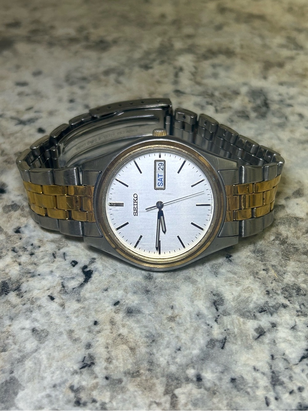 Vintage 90s Seiko 7N43-9048 Two Tone Quartz Day Date Men’s Watch Working